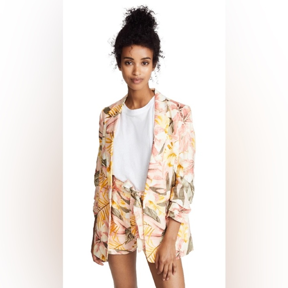 Joie Kishina Linen Tropical Floral Blazer In Dusty Nude women’s size 10